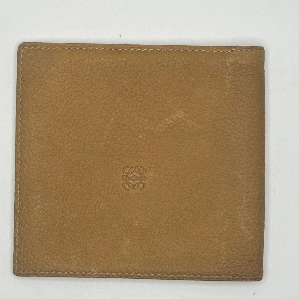 Loewe Vintage Tan Pebbled Leather Bifold Wallet Brown Interior Anagram Box#840